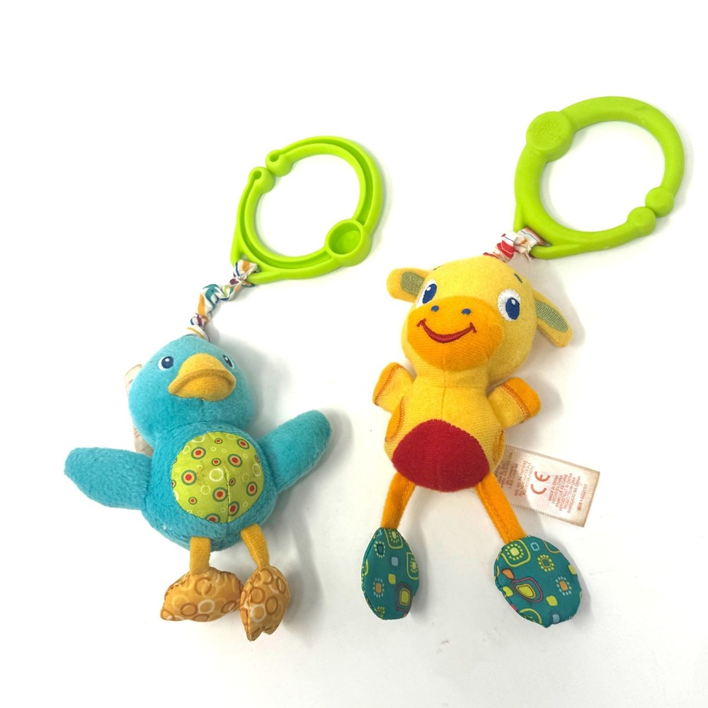 Bright Starts Plush Rattle Chime Stroller Car Seat Toys Bird Giraffe Set OS